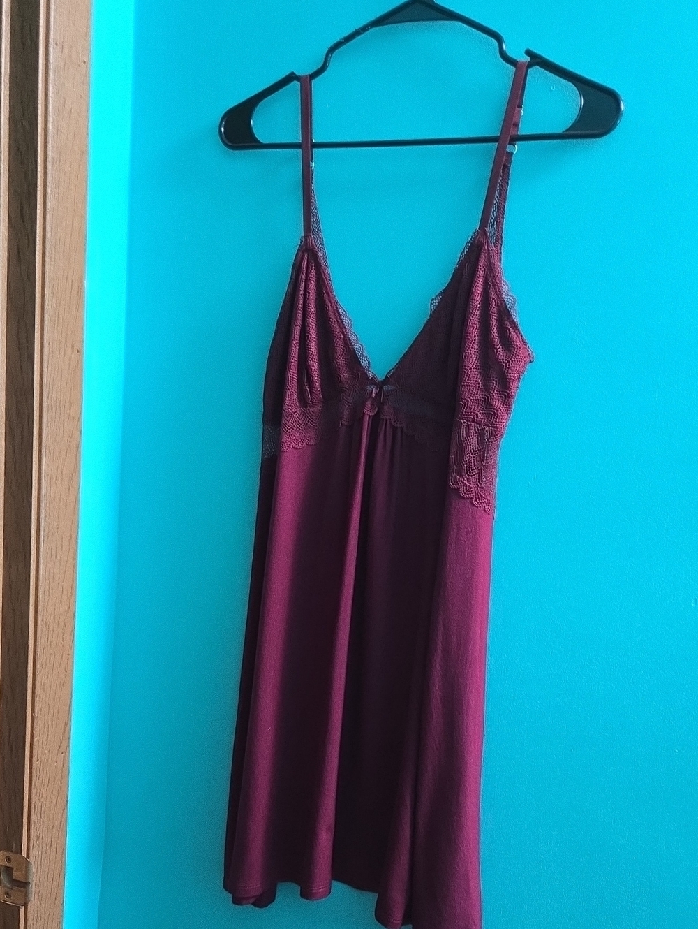 Women's Burgundy Lace-Trim Babydoll Nightdress